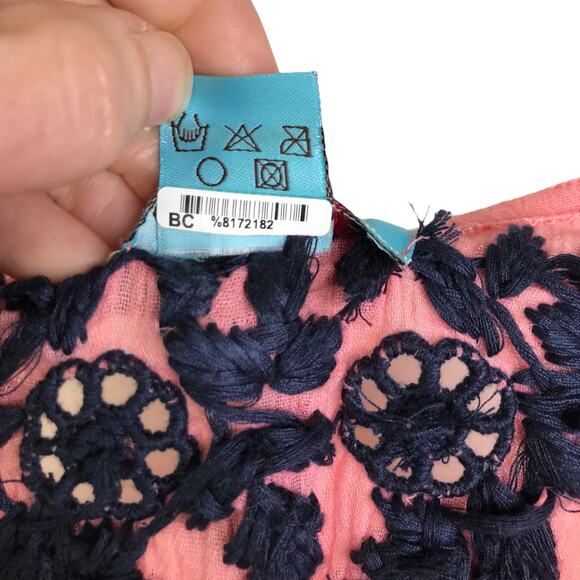 Letarte Handmade Cover Up Womens S Salmon Pink Embroidered Floral Beach Pompom - Picture 10 of 10